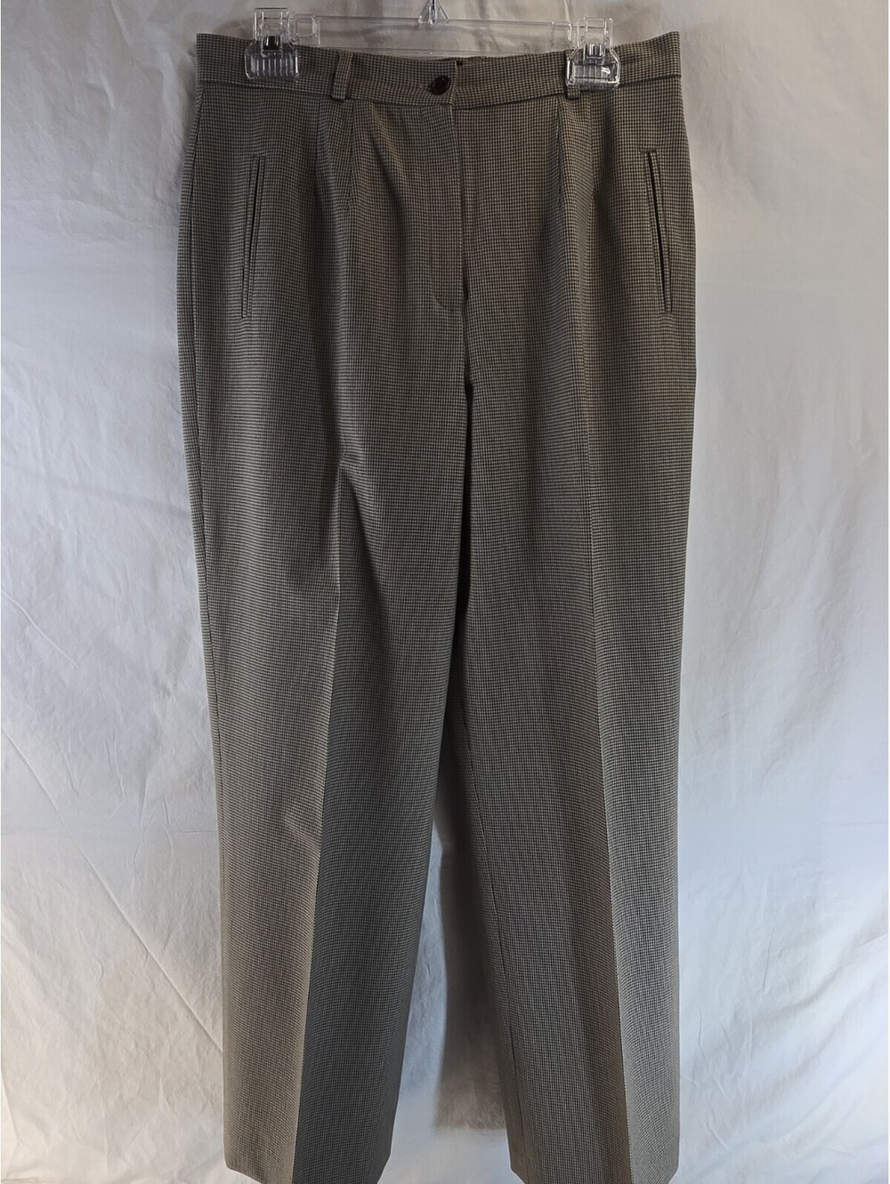 Vintage Louben Women's Tan Brown Houndstooth Dress Pants Size 10 Straight Leg